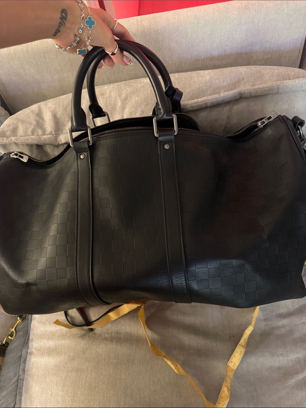 Louis Vuitton Black Embossed Damier Leather Duffel
